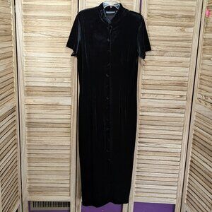 VINTAGE Amanda Smith Elegant Black Velvet Button-Up Dress Size 14